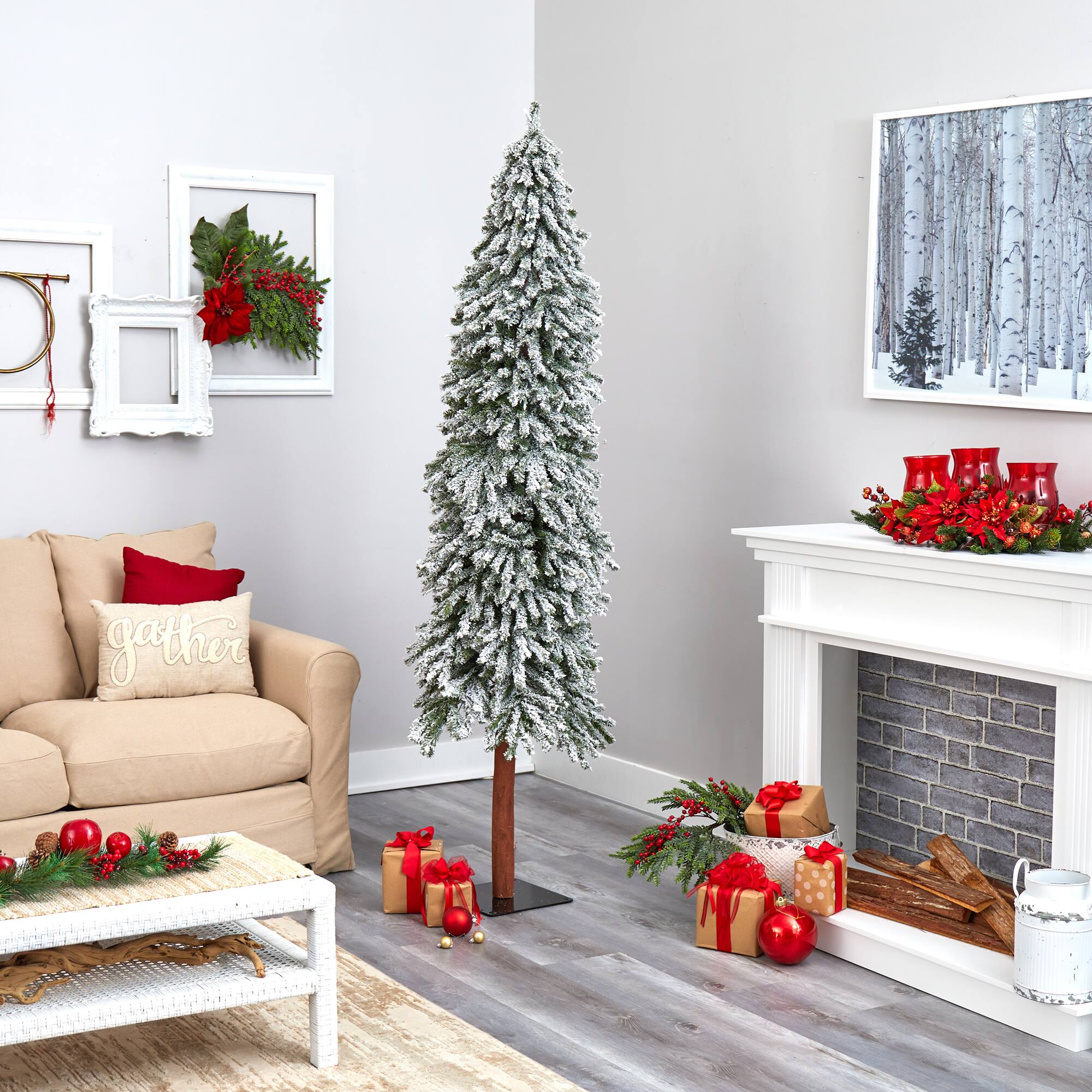 7ft. Pre-Lit Flocked Grand Alpine Artificial Christmas Tree, Clear LED Lights